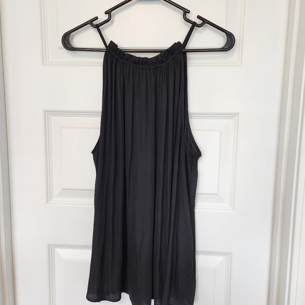 LOFT Black Pleated Tiered Halter Camisole